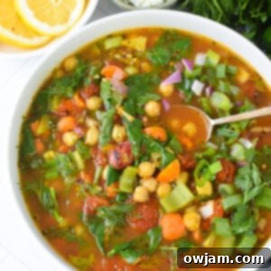 Garbanzo Soup Recipe with spoon.