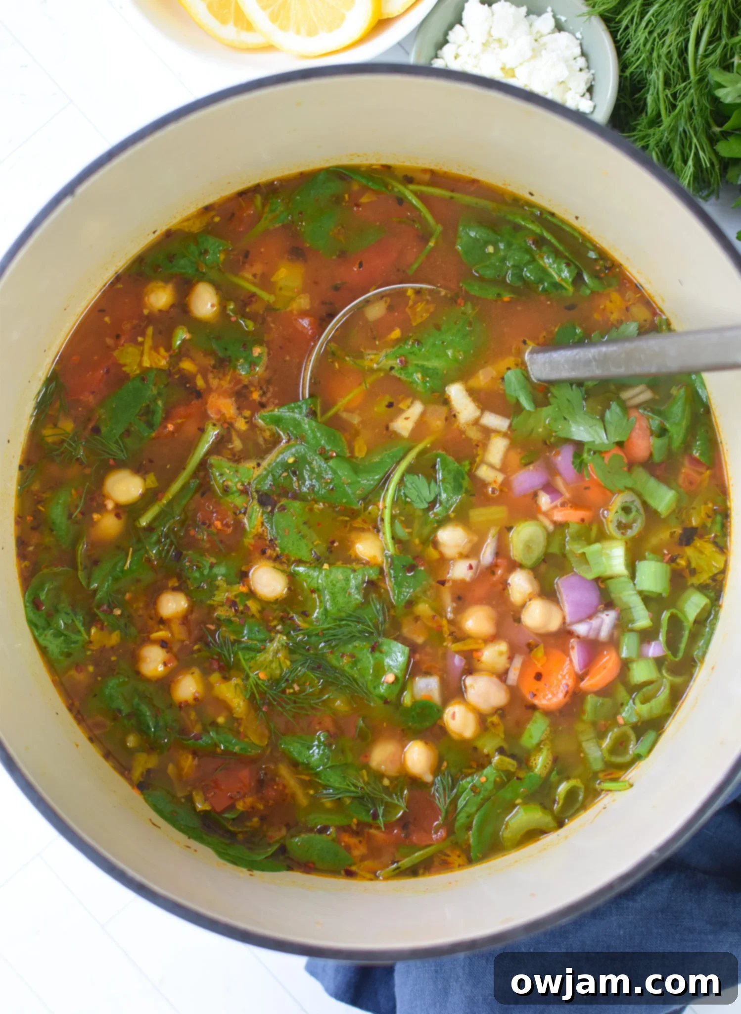 Garbanzo Soup Recipe ladle in a pot.