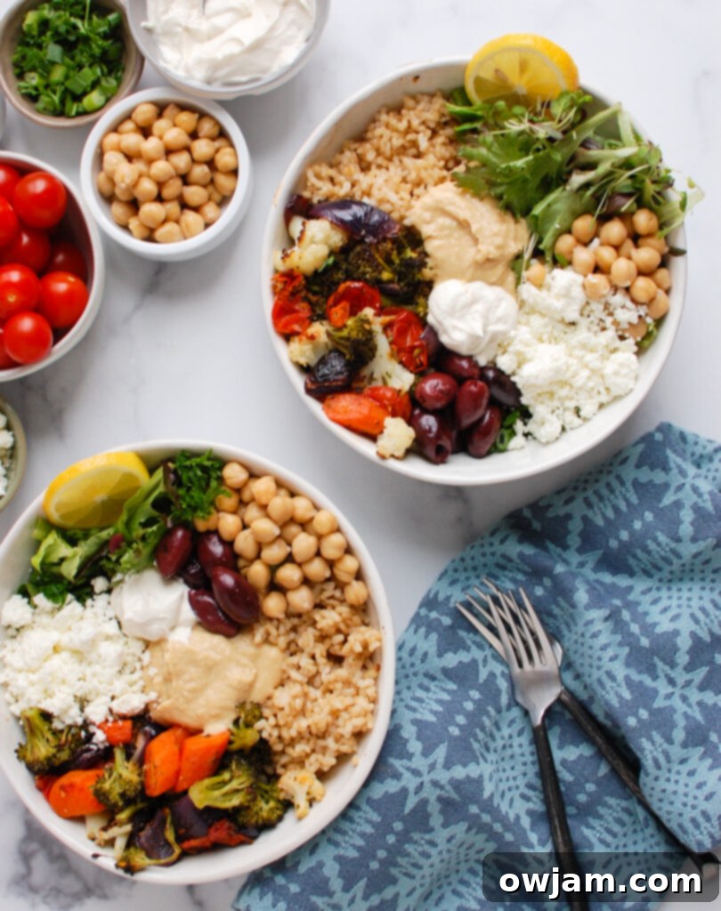 Sun-Kissed Mediterranean Power Bowl 4 Mediterranean Buddha Bowl two bowls
