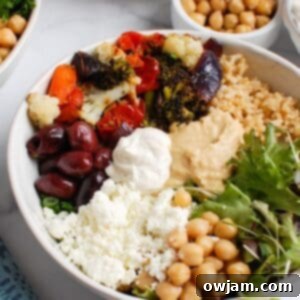 Sun-Kissed Mediterranean Power Bowl 6 Mediterranean Buddha Bowl in a white bowl