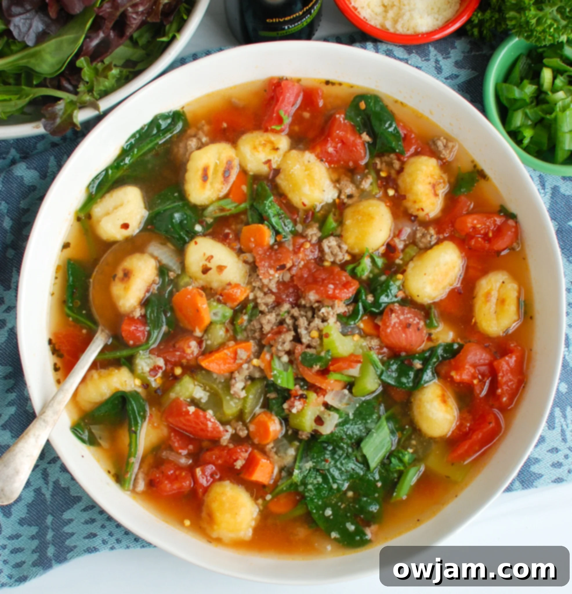 Easy Sausage Gnocchi Soup in bowl. 