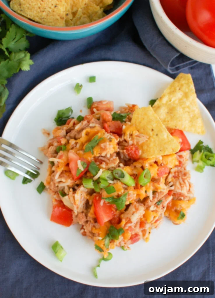 Fiesta Chicken Bake 4 Mexican Chicken Casserole on white plate