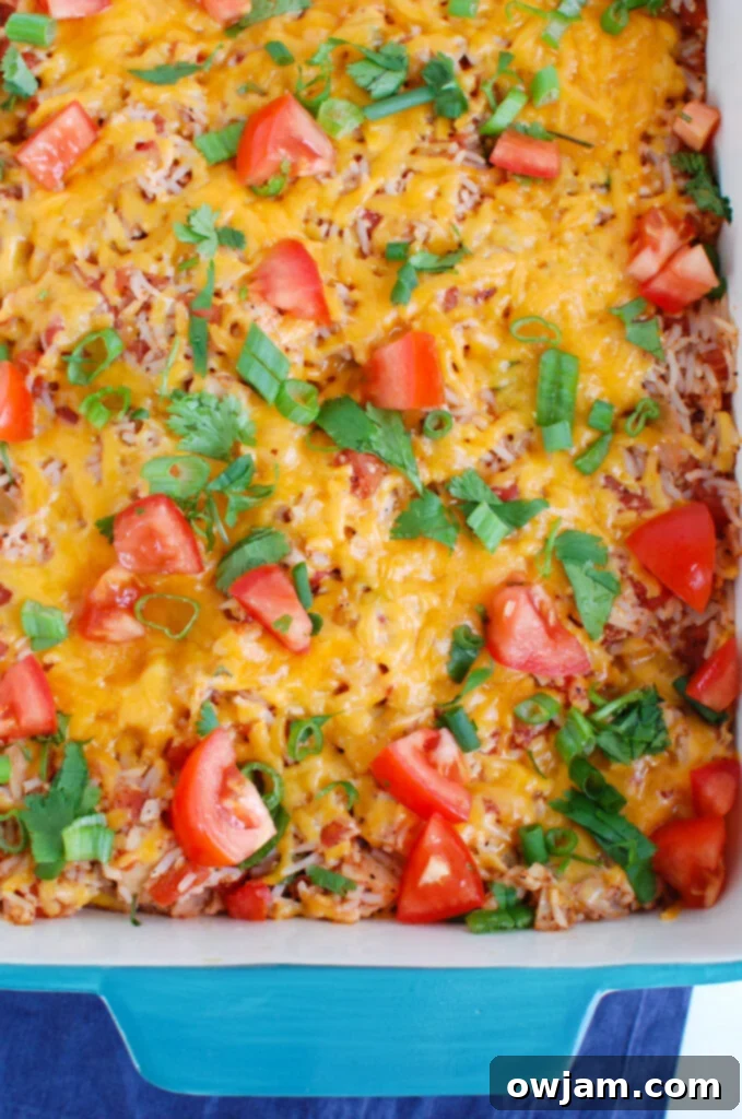 Fiesta Chicken Bake 5 Mexican Chicken Casserole in a teal dish