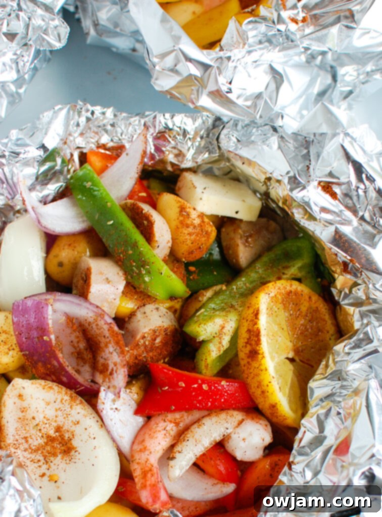 Surf and Turf Foil Delight 2 Sausage and Shrimp Foil Packets in the packet