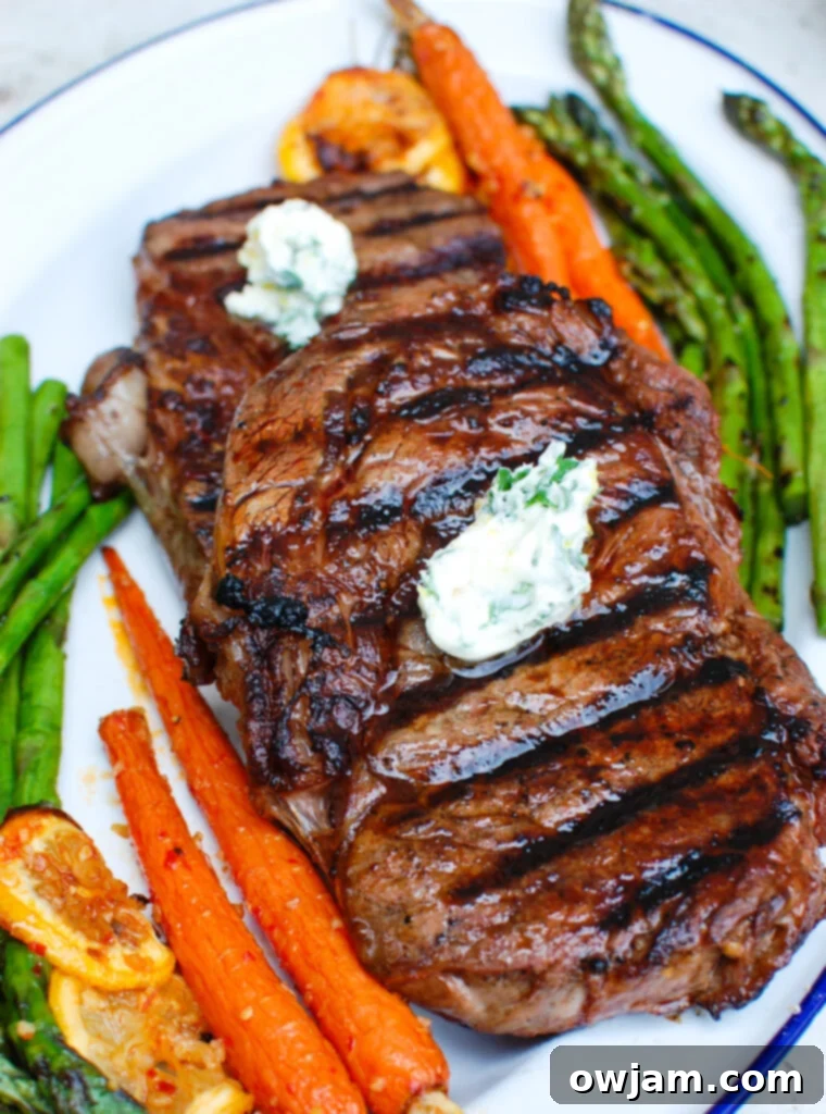 Lemon Garlic Butter Grilled Ribeye with butter 