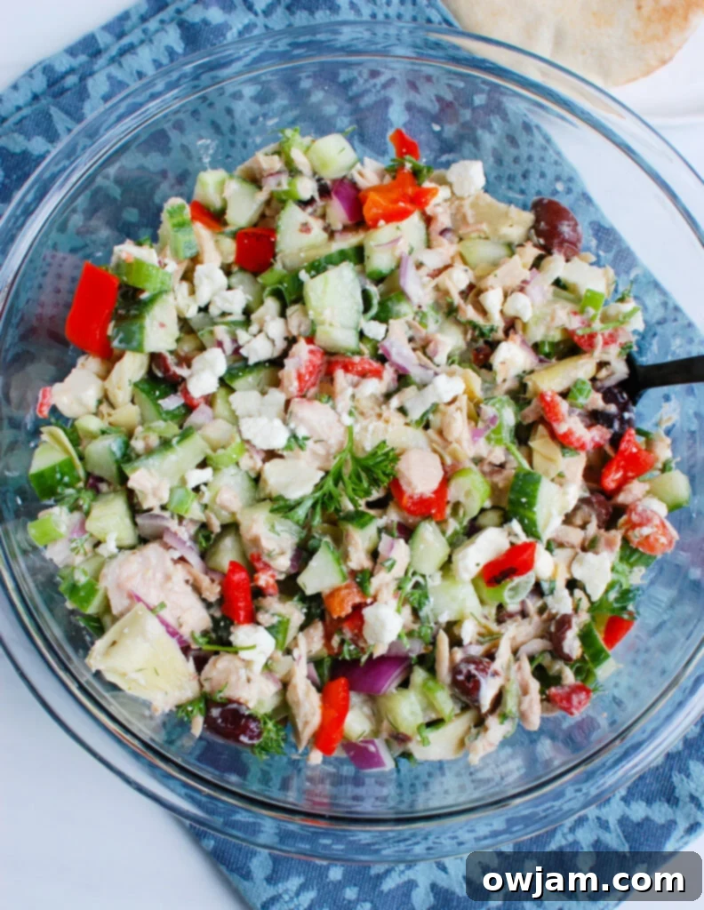Mediterranean Tuna Salad with blue napkin