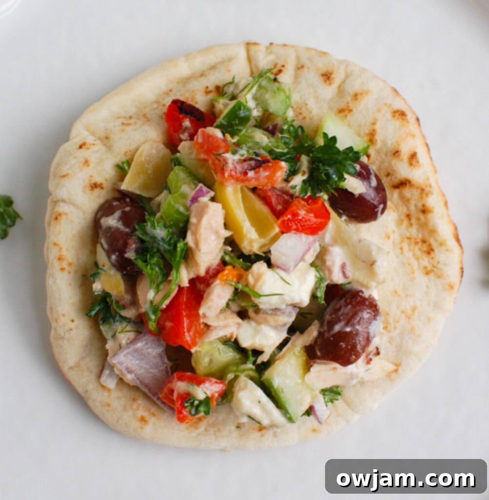 Mediterranean Tuna Salad on pita