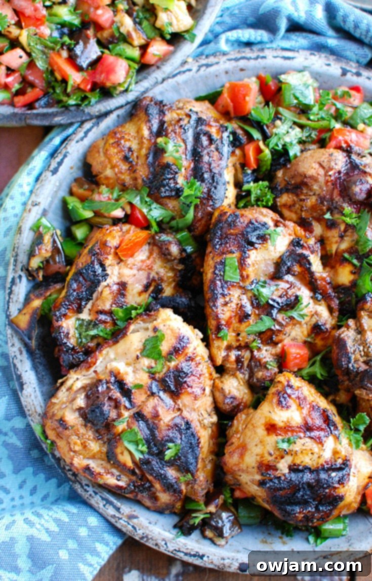 Shish Tawook with Mediterranean Eggplant Salad