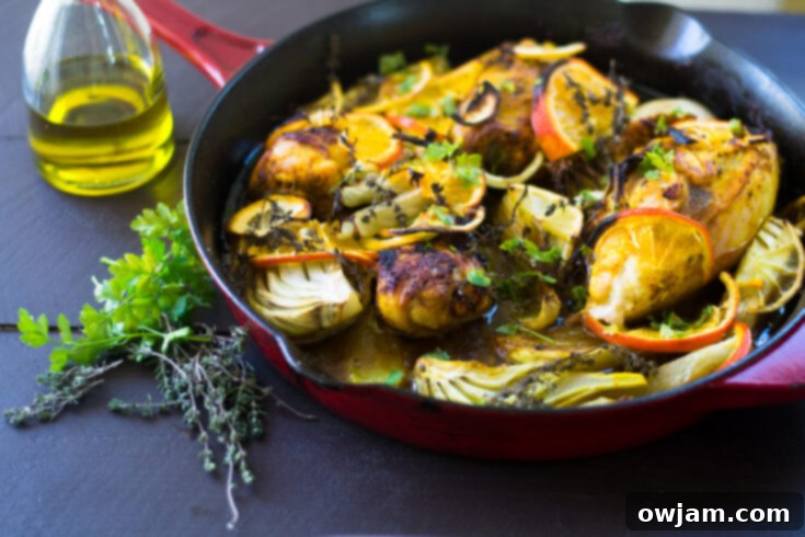Olive Oil Braised Chicken with Citrus, Fennel and Turmeric