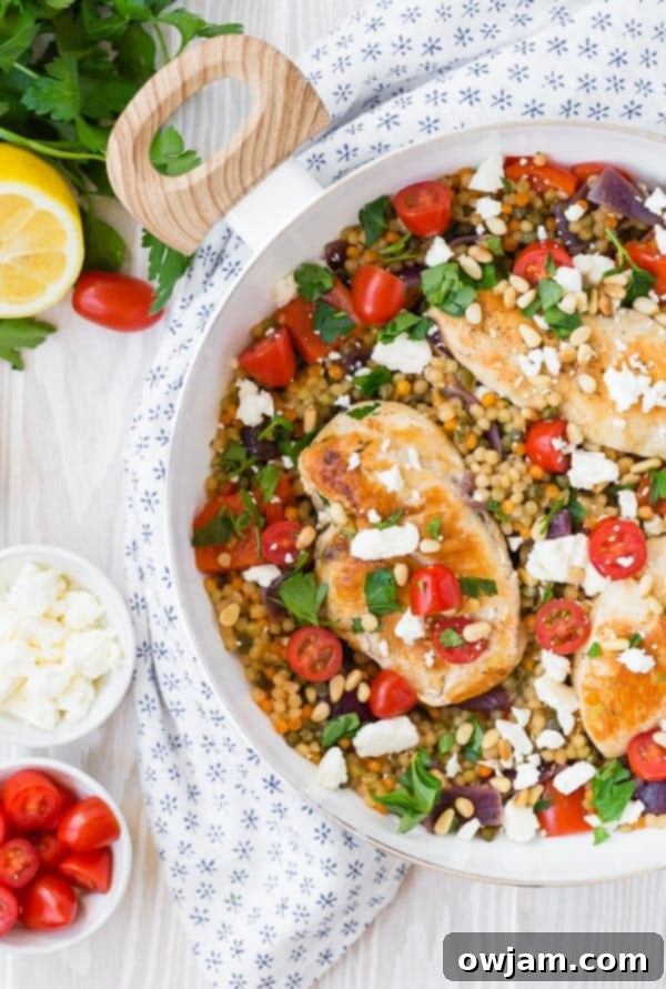 One Pan Mediterranean Chicken and Israeli Couscous