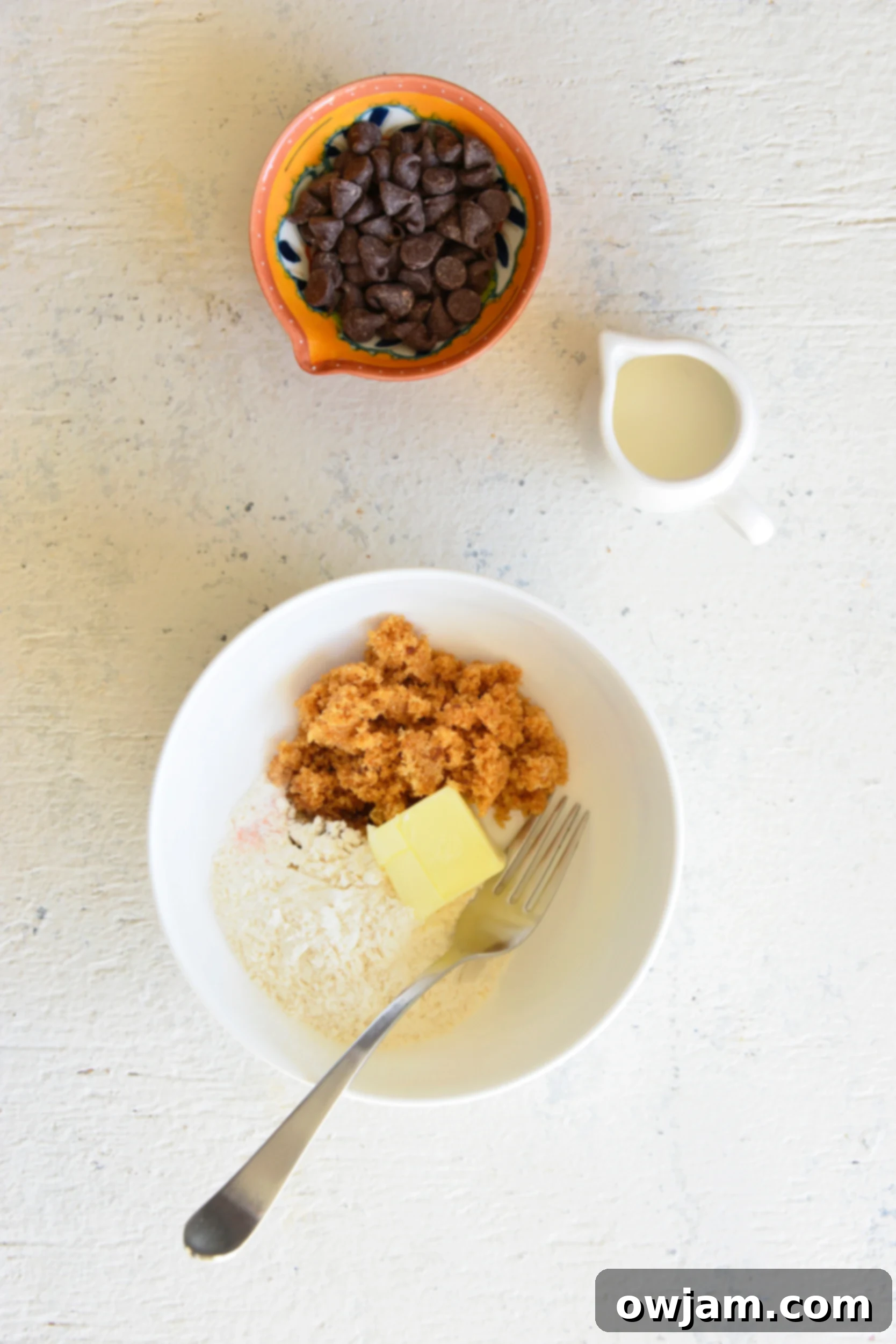 A bowl of heat-treated flour, the first crucial step for safe edible cookie dough for one.