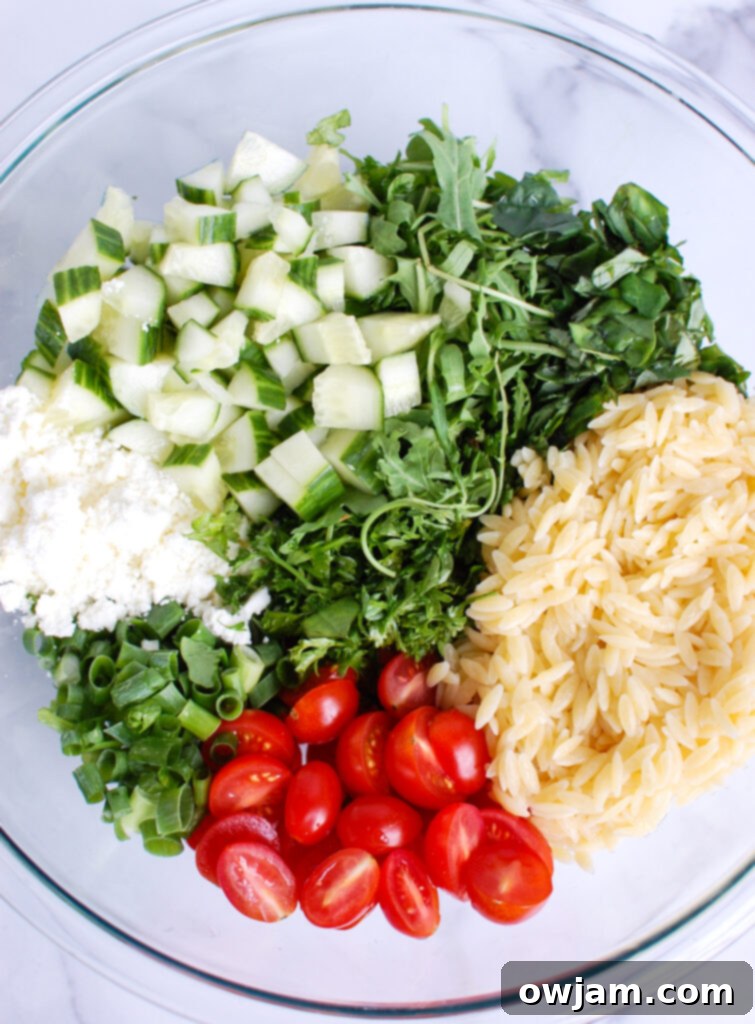Tomato Feta Orzo Salad ingredients
