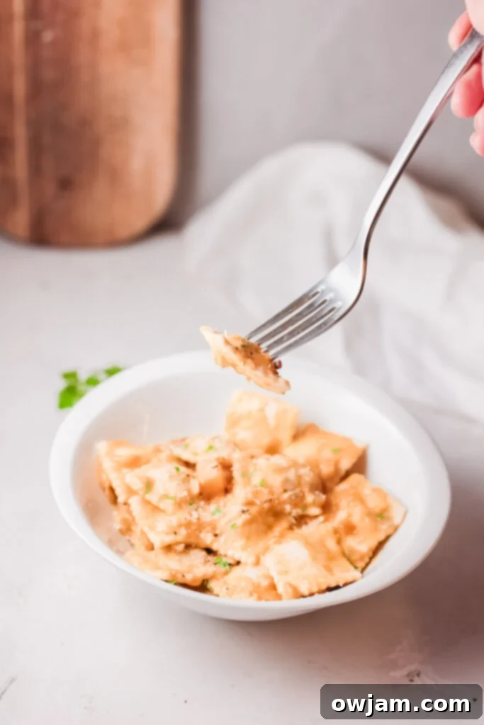 Pumpkin Ravioli in white bowl 
