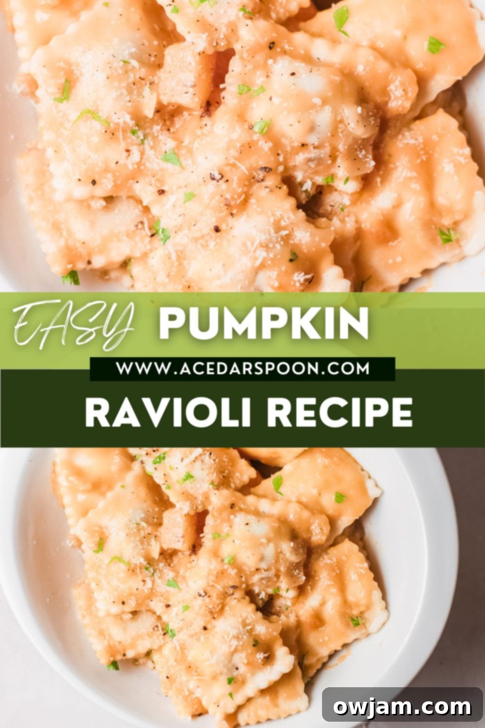 Velvet Pumpkin Ravioli 9 Pumpkin Ravioli with logo.