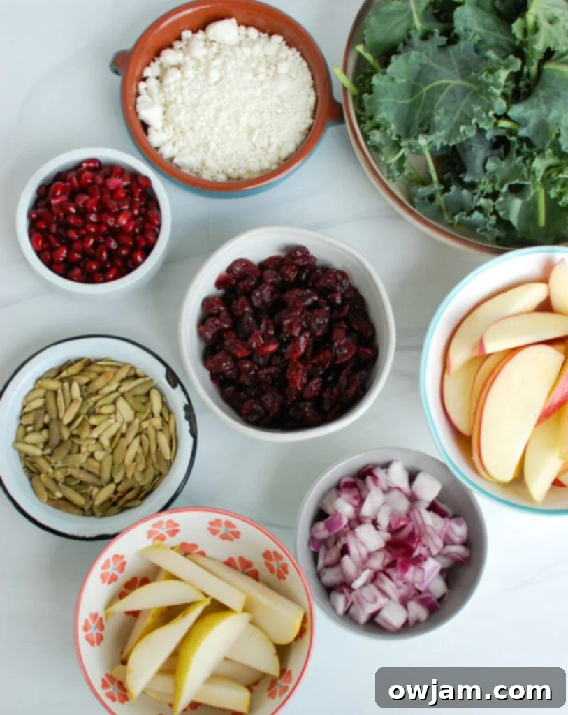 Easy Fall Salad ingredients laid out on a white board