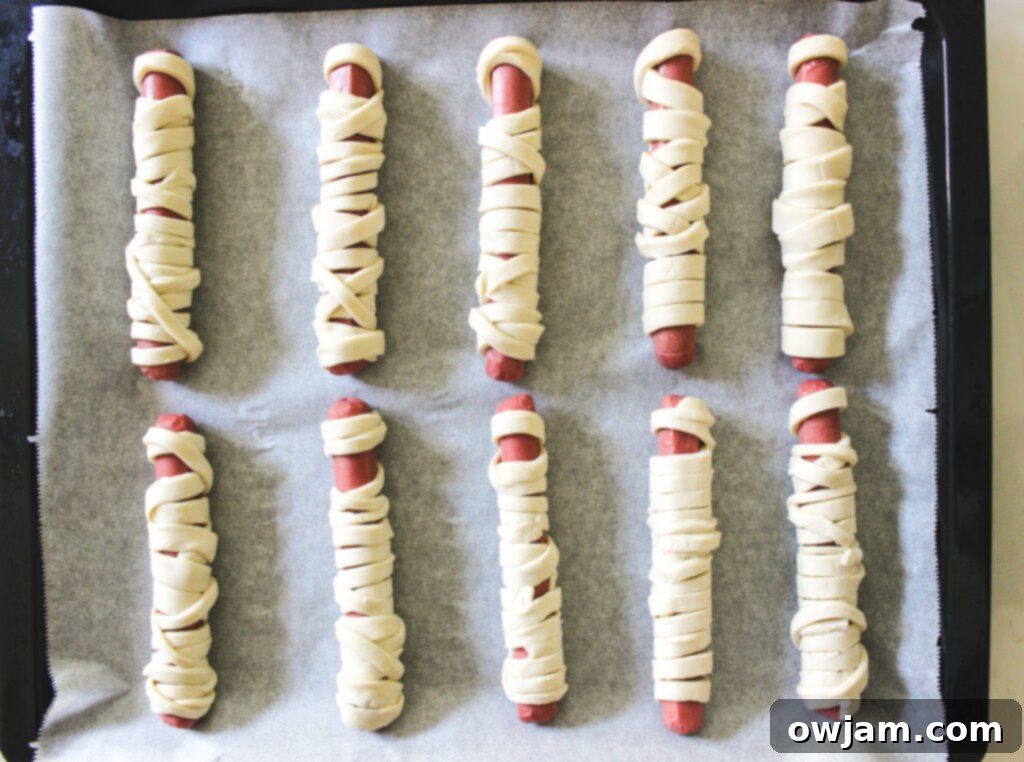 Mummy Hot Dogs wrapped 
