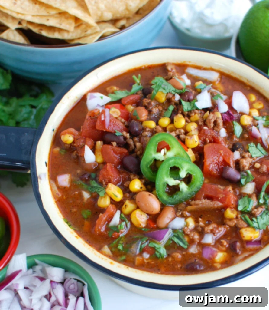 Easy Pork Chili in a bowl