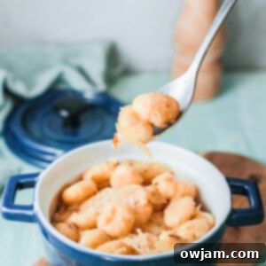 Golden Skillet French Onion Gnocchi 10 One Pot French Onion Gnocchi with fork
