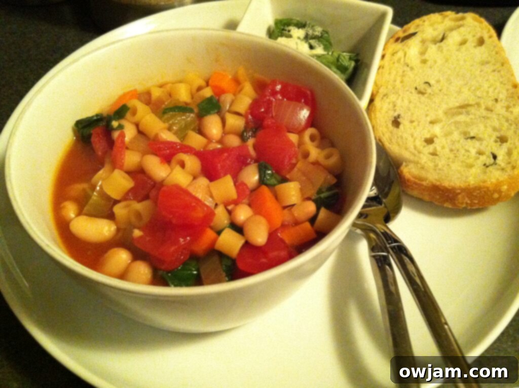 Finished Easy Minestrone Soup, ready to be served