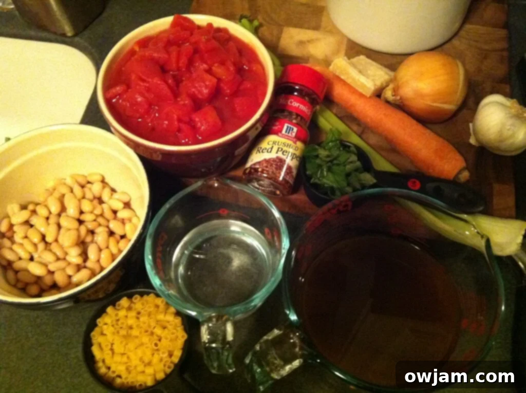 All the fresh ingredients laid out for making Easy Minestrone Soup