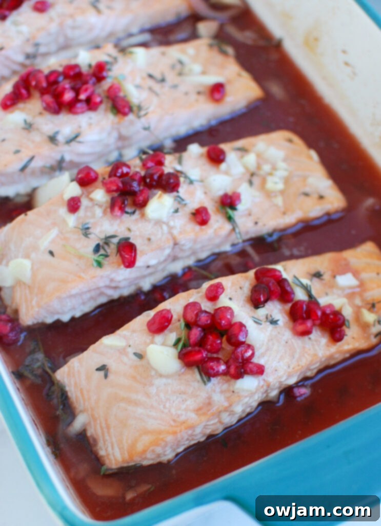 Crimson Glazed Salmon 4 Honey Glazed Pomegranate Salmon in baking dish