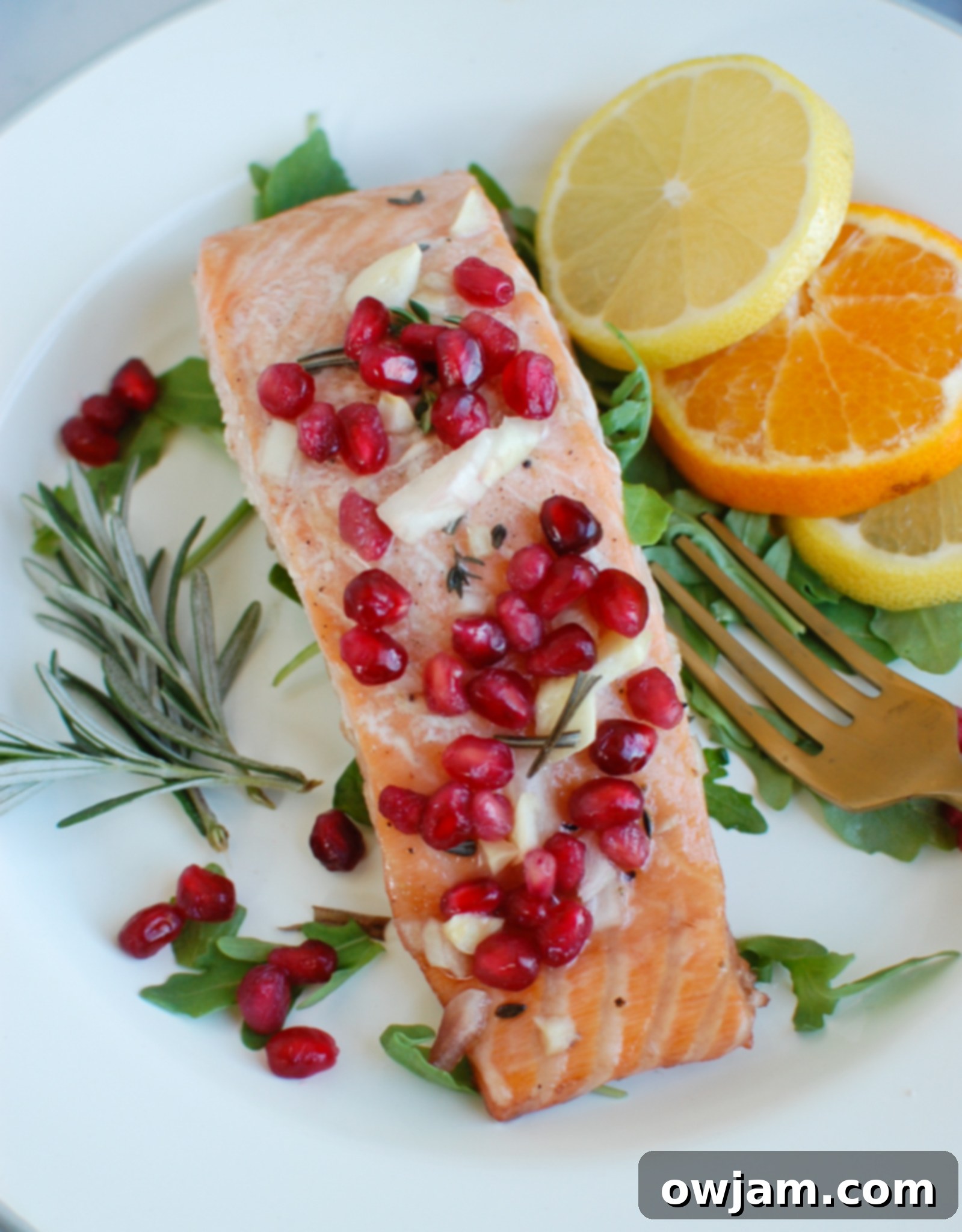 Crimson Glazed Salmon 7 Honey Glazed Pomegranate Salmon with fork