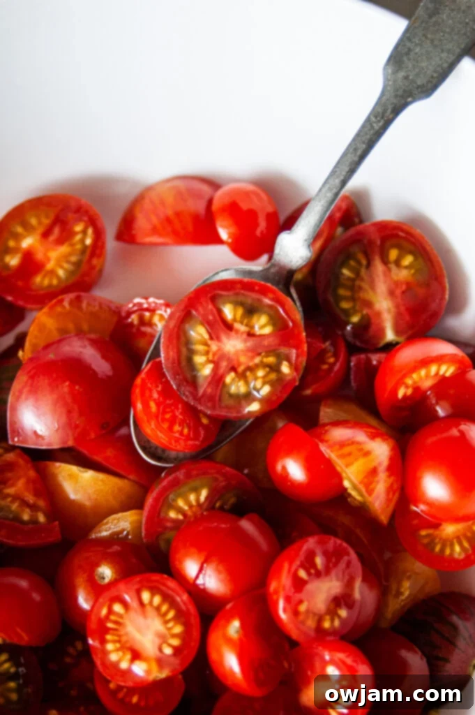 No-Fuss Marinated Tomatoes 5 Simple Marinated Tomatoes in a white bowl