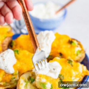Air Fryer Twice Baked Potato with fork