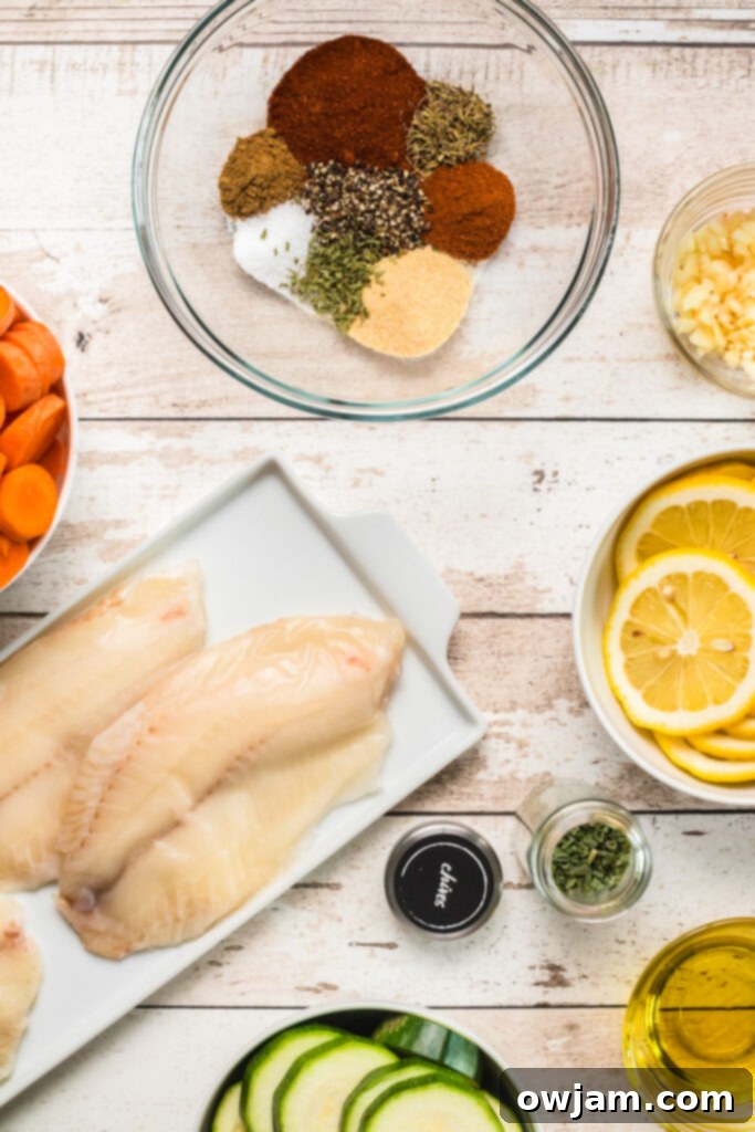 Easy Blackened Fish ingredients on a cutting board