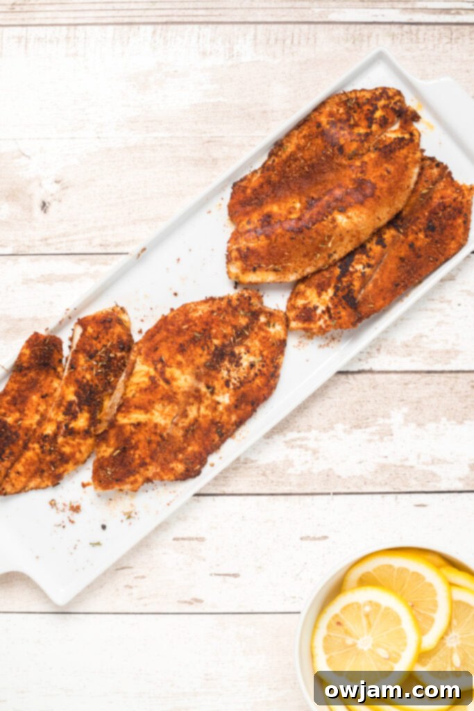 Easy Blackened Fish on platter ready for oven