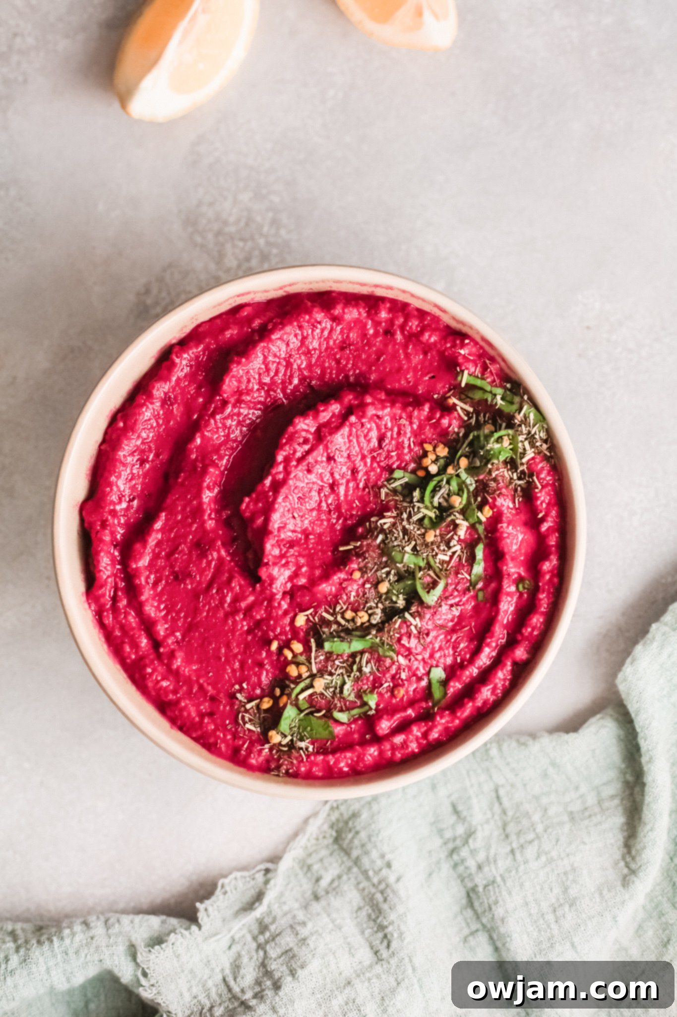 Easy Beet Hummus with herbs
