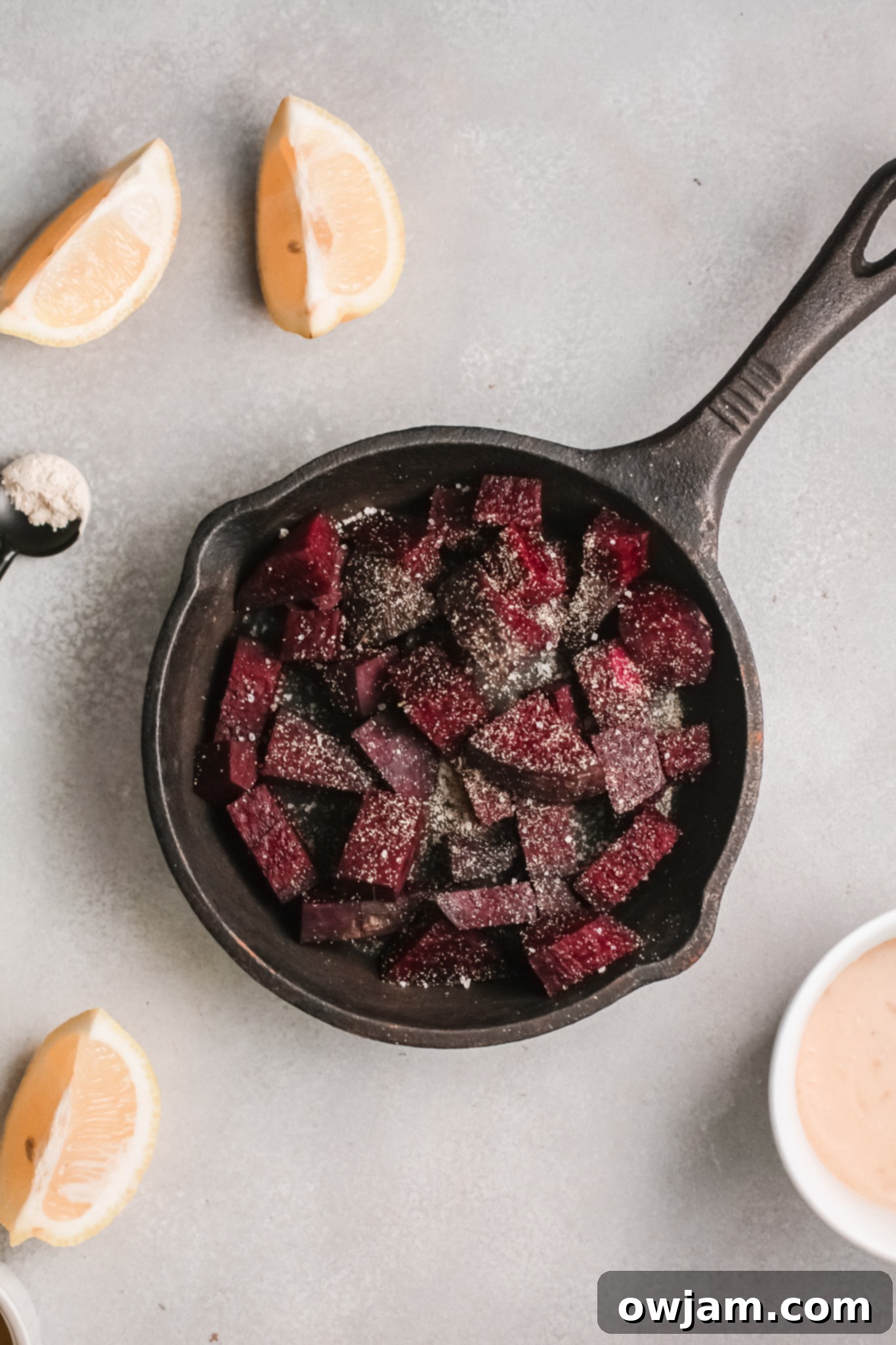 Easy Beet Hummus in skillet