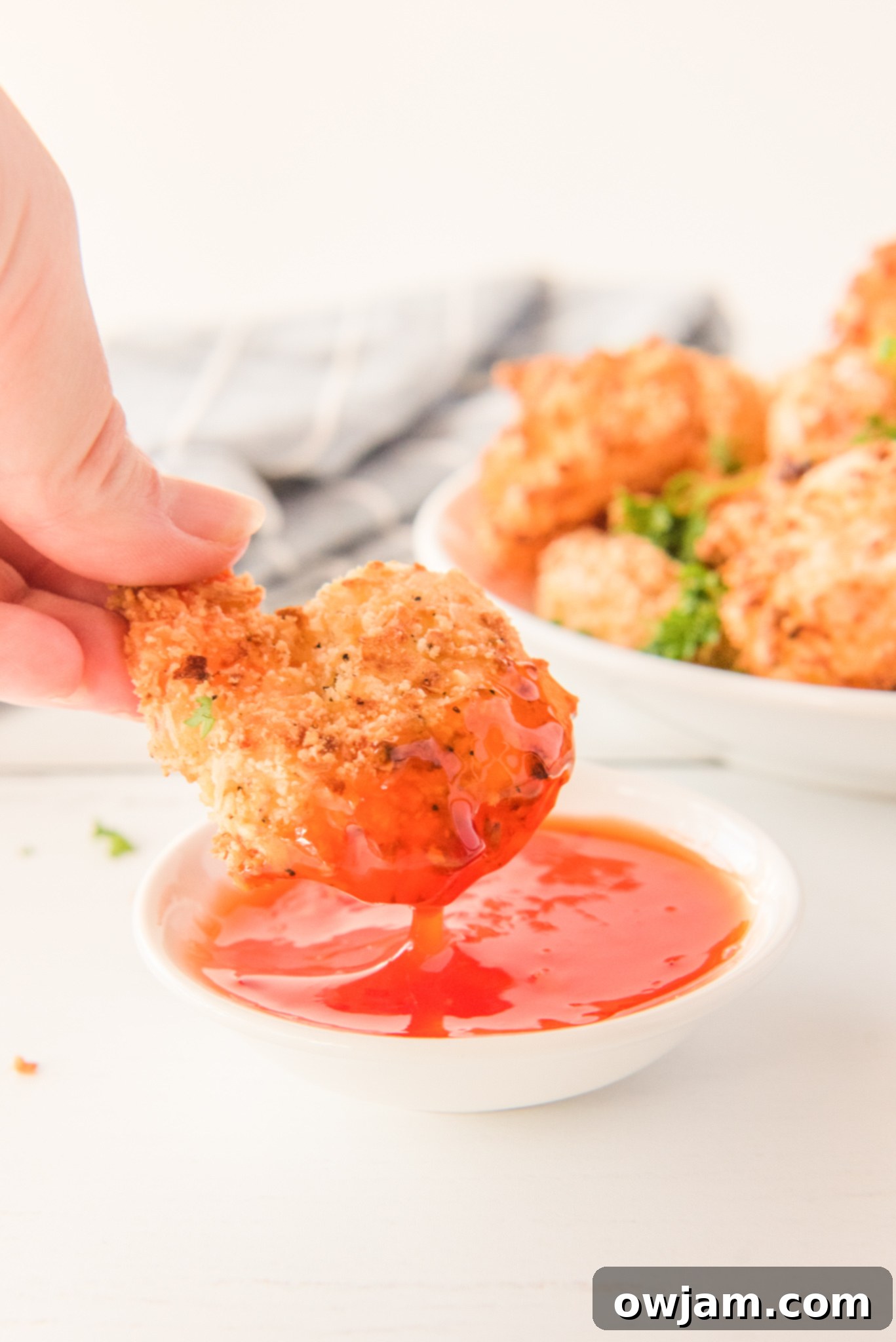 Golden Air Fryer Coconut Shrimp 2 Air Fryer Coconut Shrimp with dip.