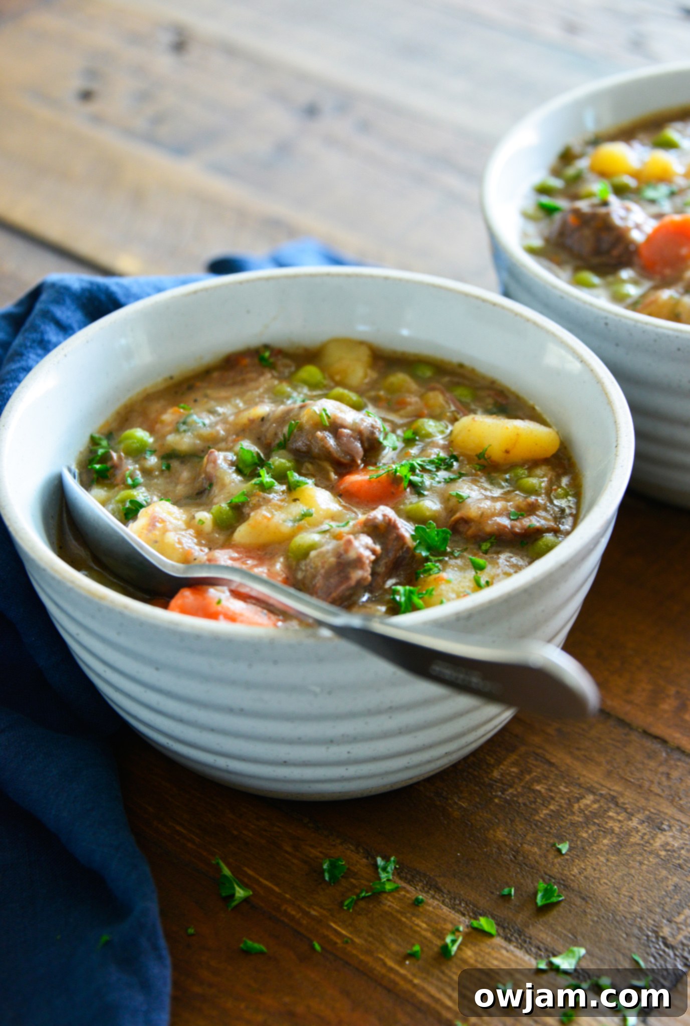 Easy Instant Pot Beef Stew 4 A bowl of Instant Pot Beef Stew Recipe, rich and appetizing with tender beef and vegetables.