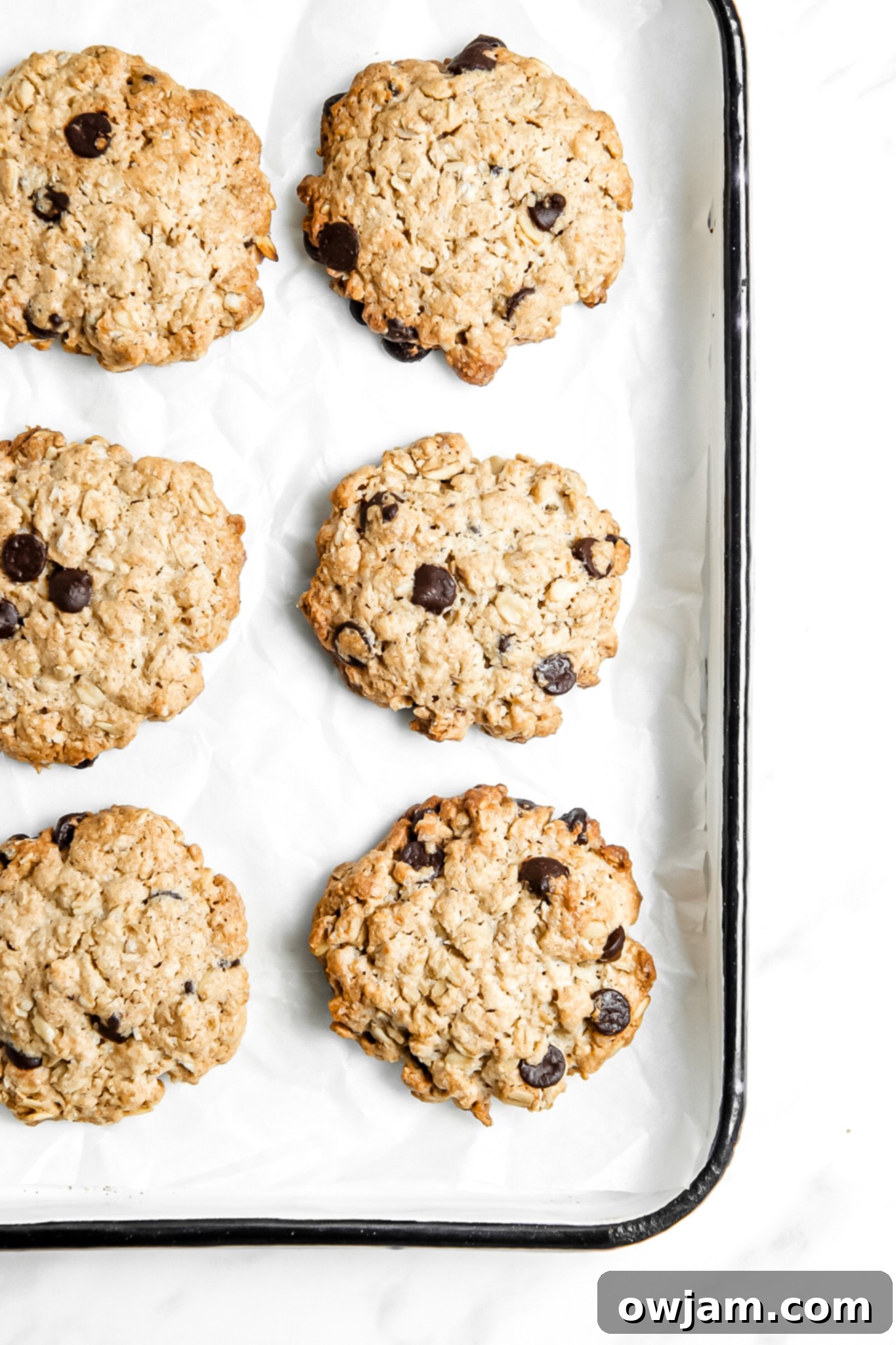 Wholesome Banana Oat Cookies 4 Homemade Banana Oatmeal Cookies on a tray.