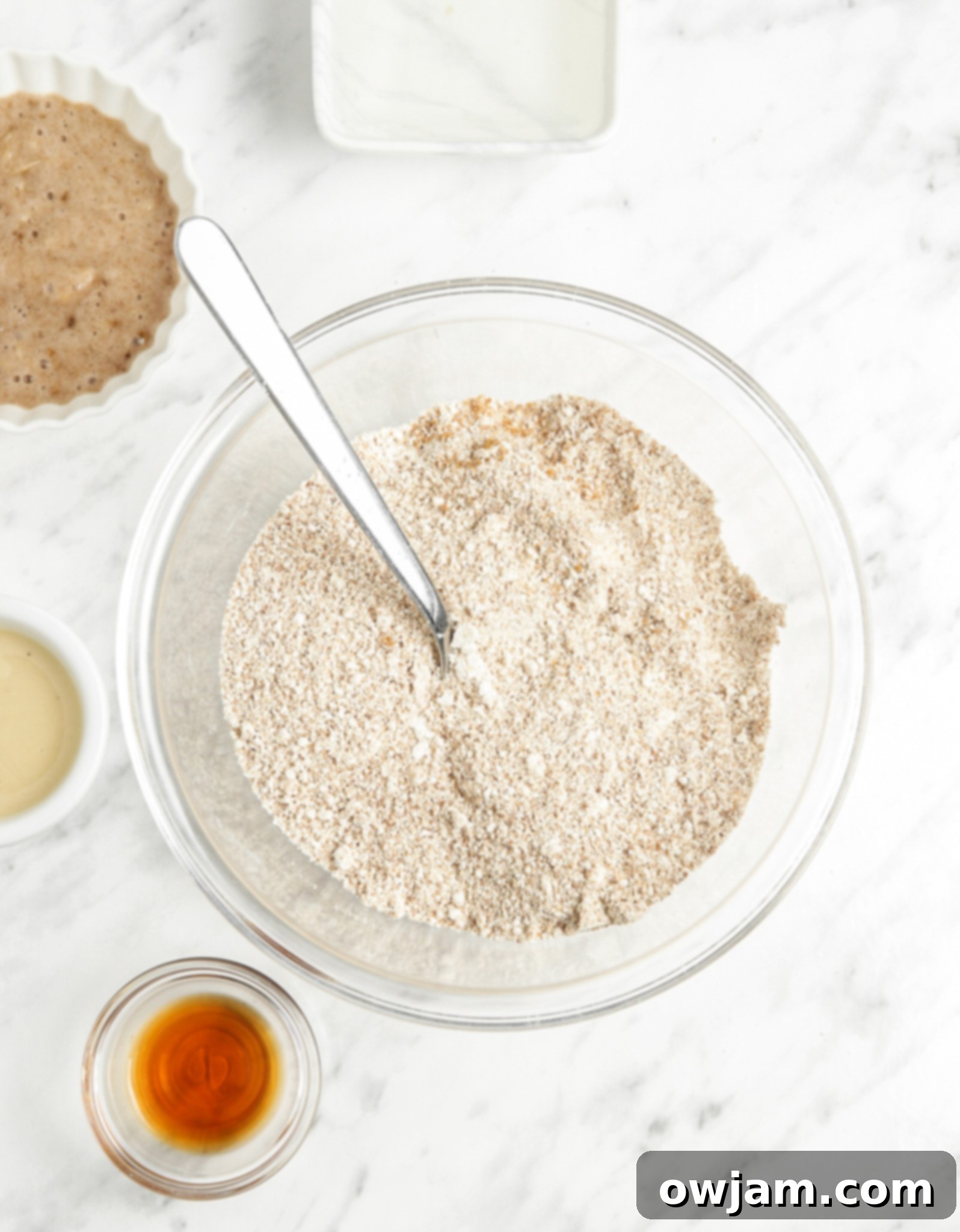 Wholesome Banana Oat Cookies 5 Homemade Banana Oatmeal Cookies dry ingredients in a bowl.