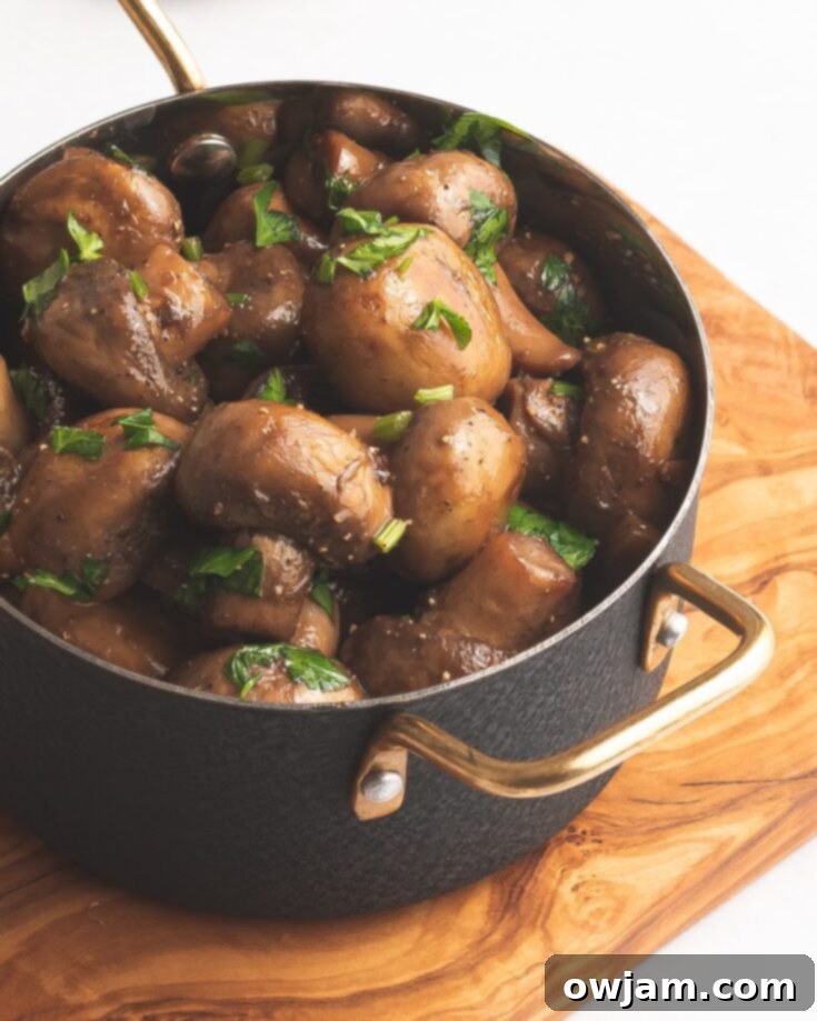 Soft and flavorful Garlic Sautéed Mushrooms, a classic steakhouse side dish.