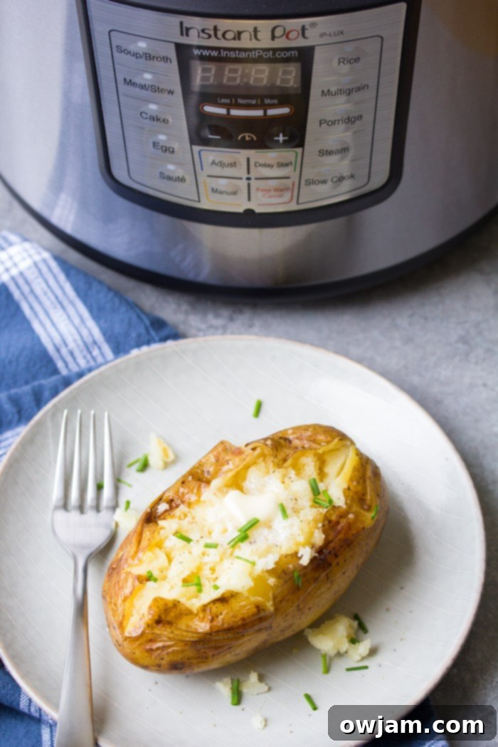 Quick and easy Perfect Instant Pot Baked Potatoes with crispy skins.