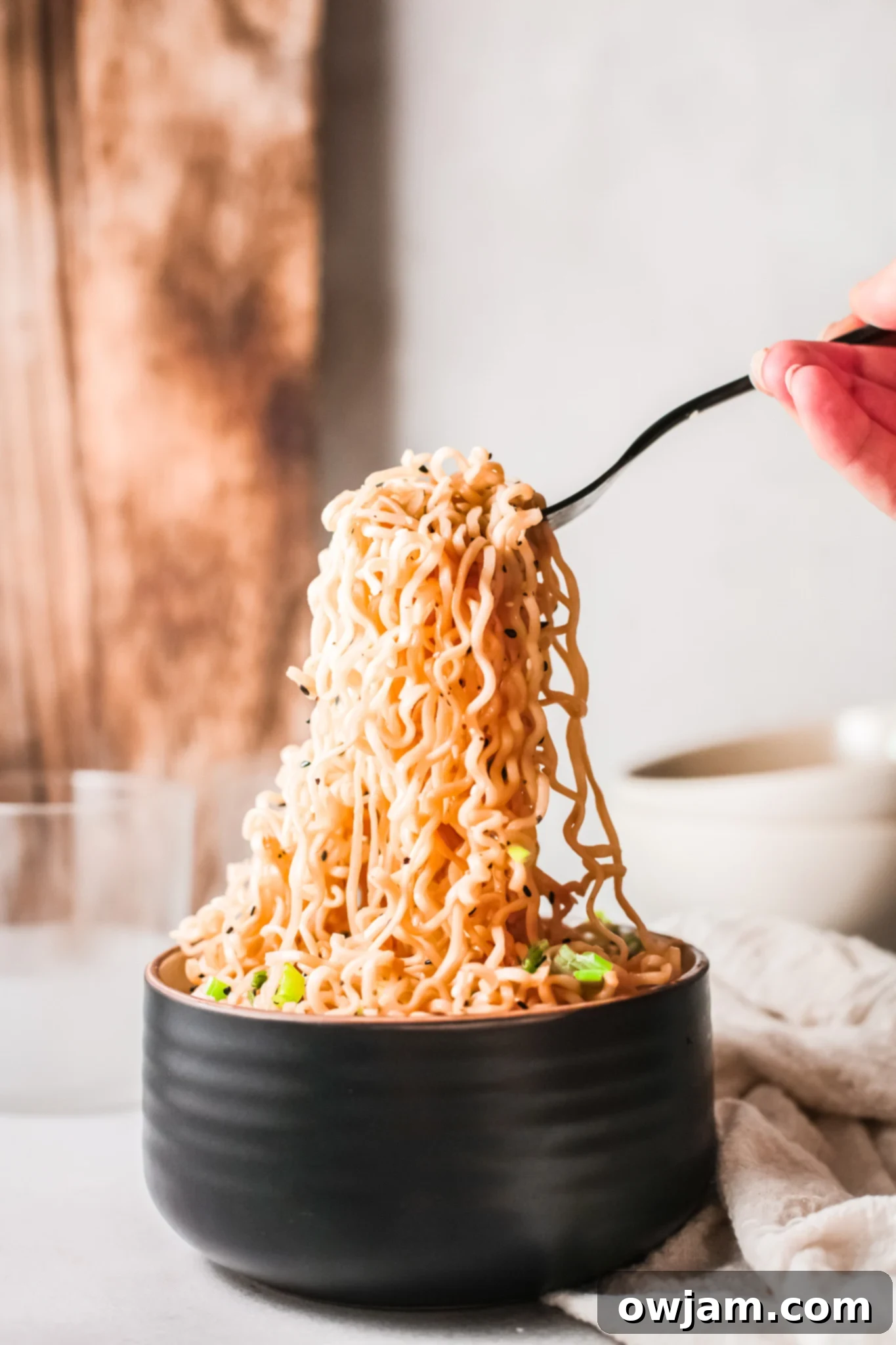 Spicy Ramen Noodle with fork.