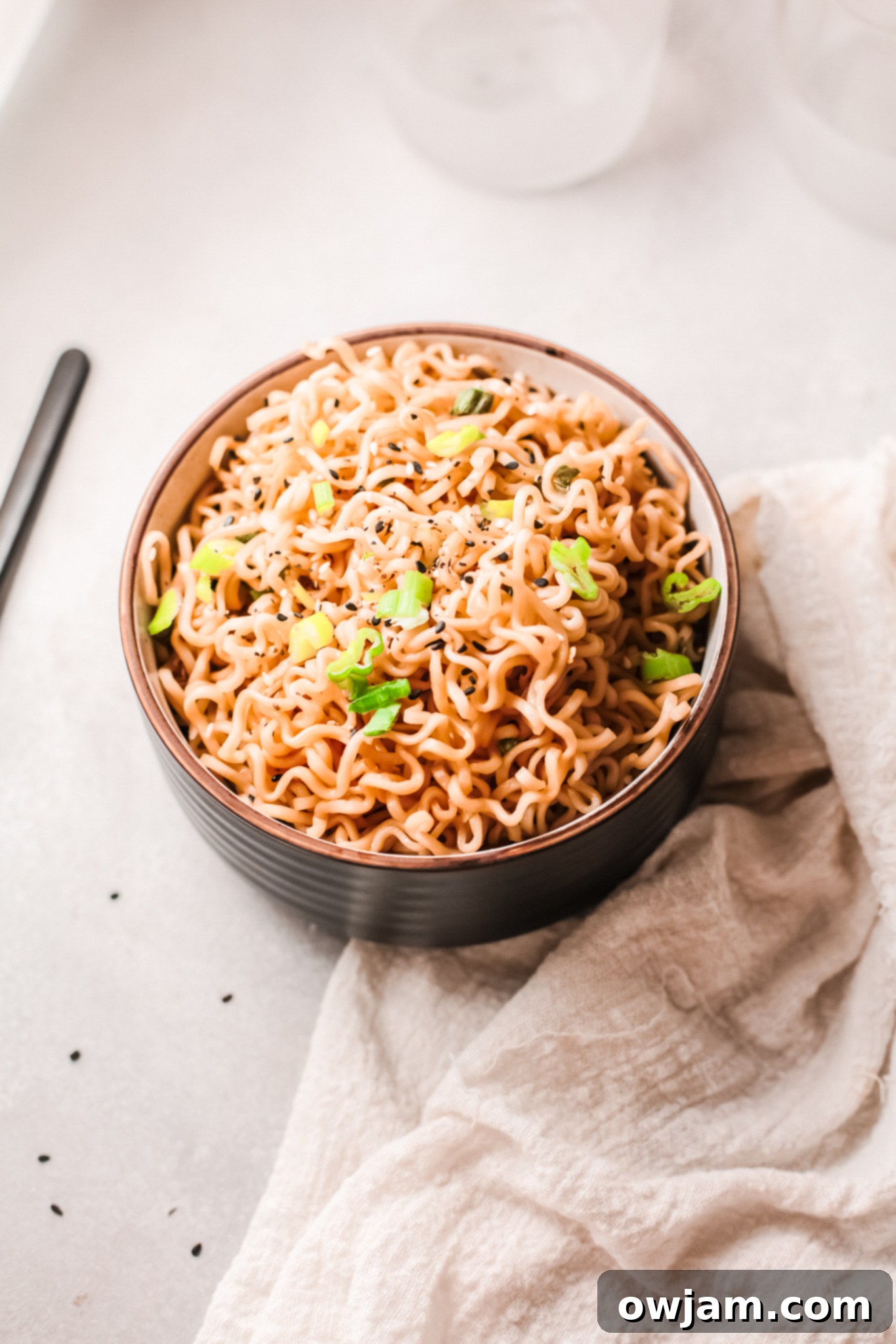 Spicy Ramen Noodle Recipe with green onions. 