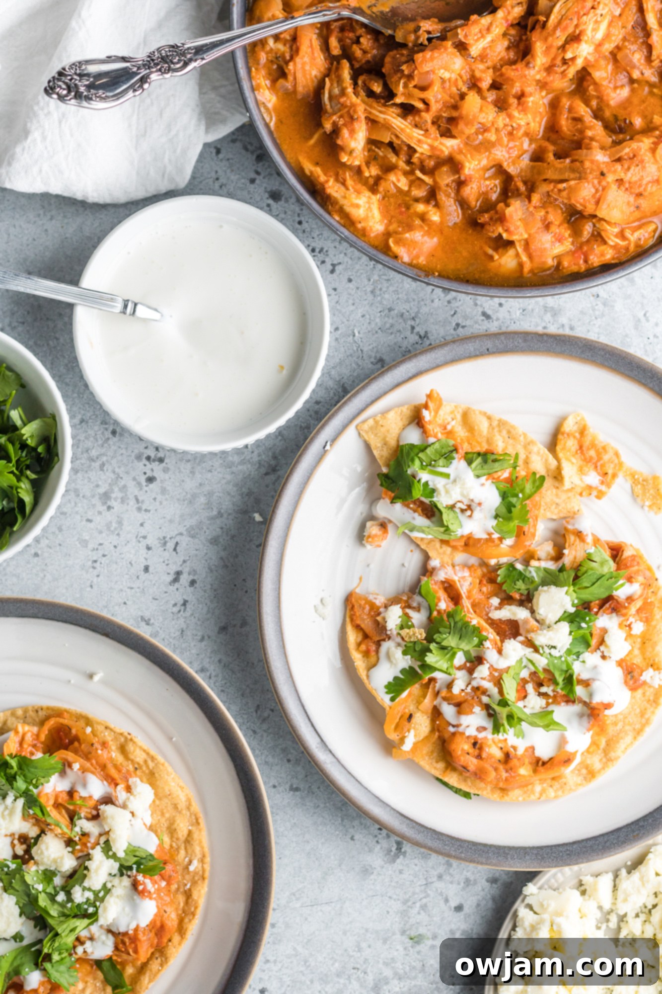 Smoky Chipotle Chicken Tinga 3 Chicken Tinga Recipe above shot of tacos.