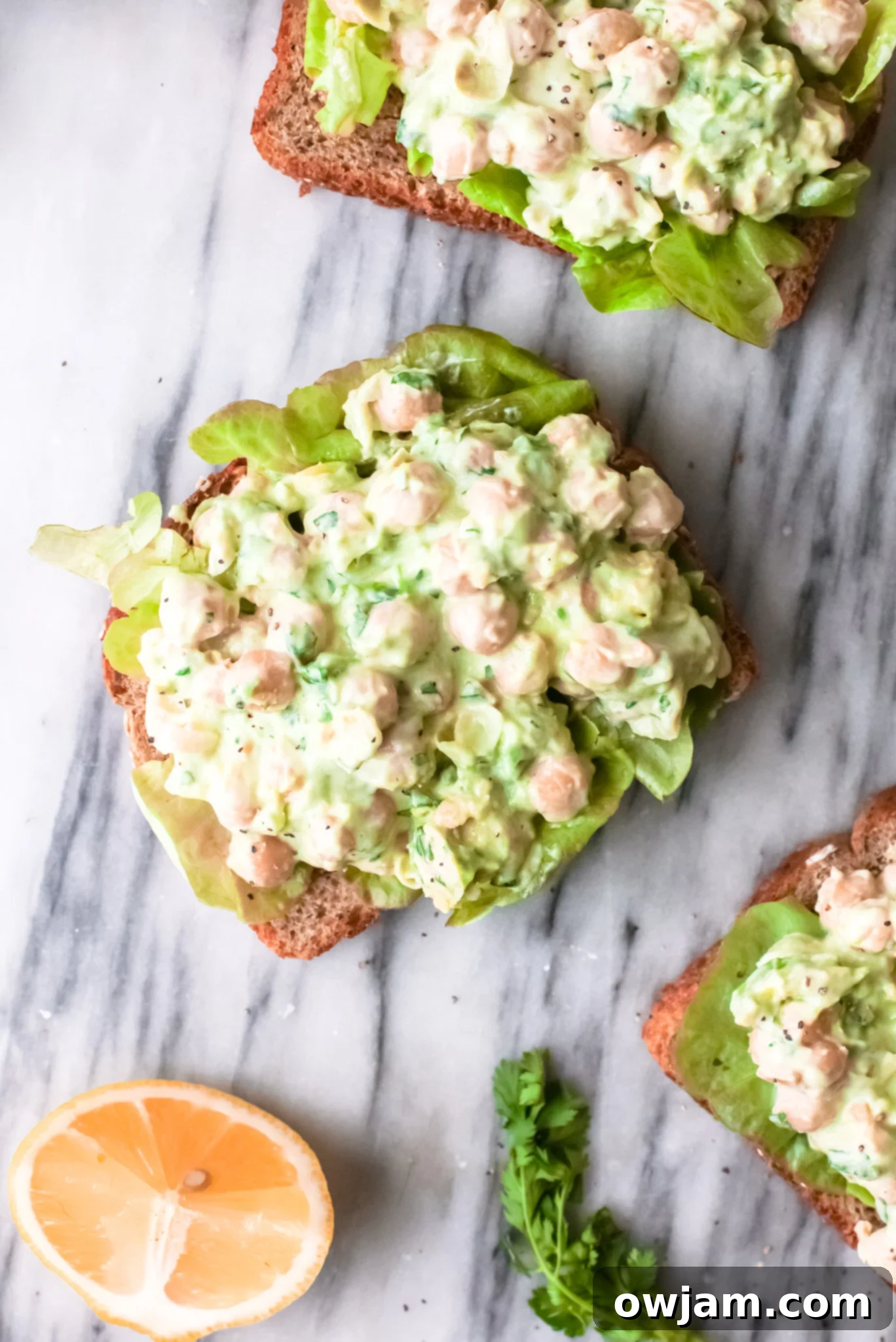 The Perfect Easy Chickpea Salad Sandwich 2 Chickpea Salad Sandwich with lettuce, a vibrant and healthy meal option.