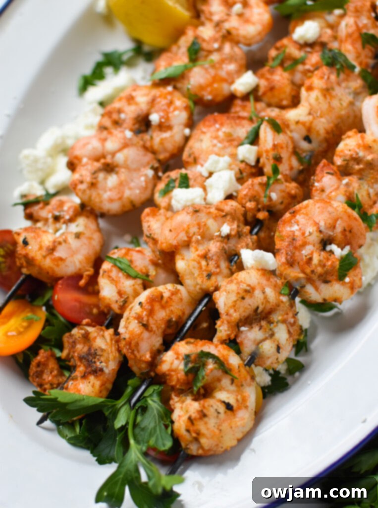 Mediterranean Grilled Shrimp Skewers with feta cheese.