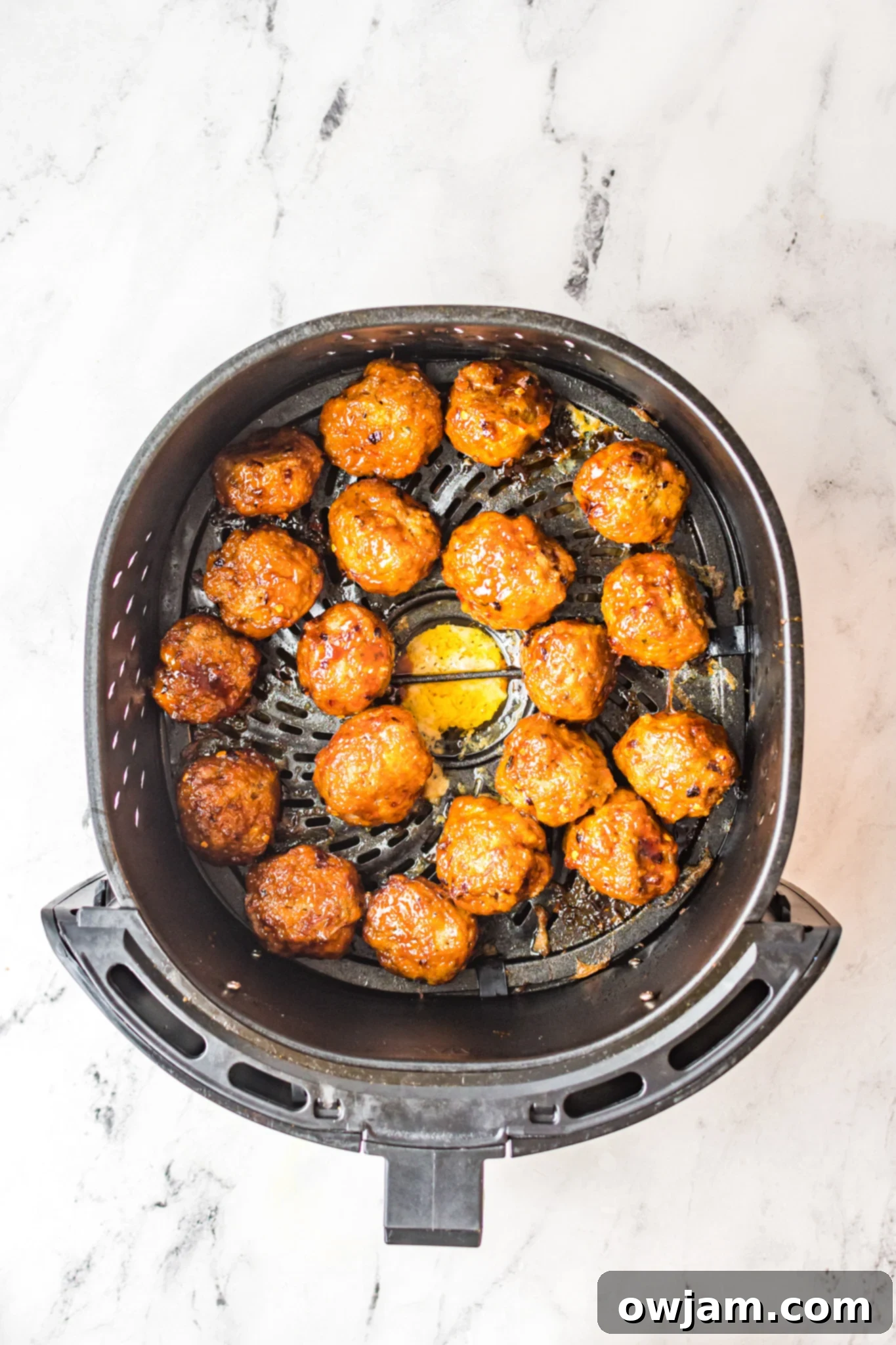 Air Fryer Meatballs in an air fryer.