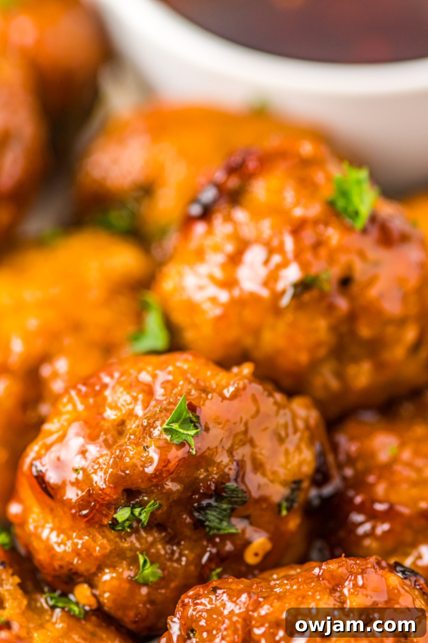 Air Fryer Meatballs up close photo.