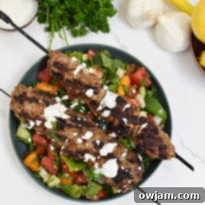 Savory Turkey Kofta Kebab 10 Turkey Kofta Kebab Recipe on a salad.