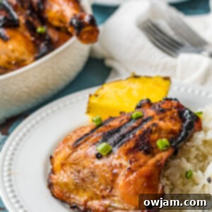 Hawaiian Fire Chicken 14 Grilled Huli Huli Chicken on a white plate, ready to be served.
