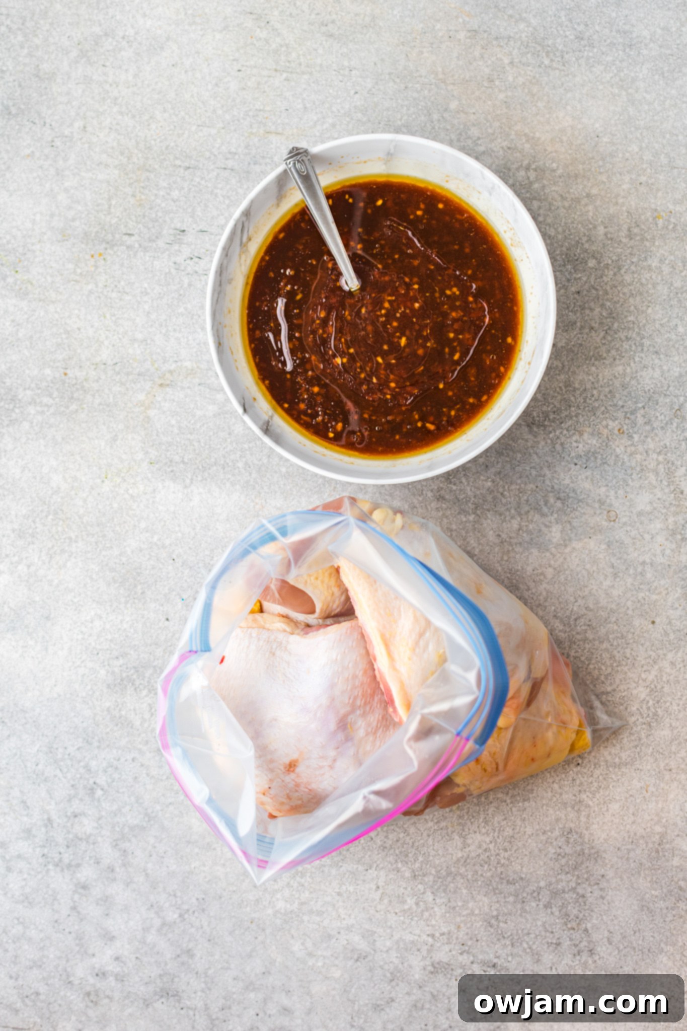 Hawaiian Fire Chicken 6 A bowl filled with the freshly mixed Huli Huli Chicken marinade, ready for use.