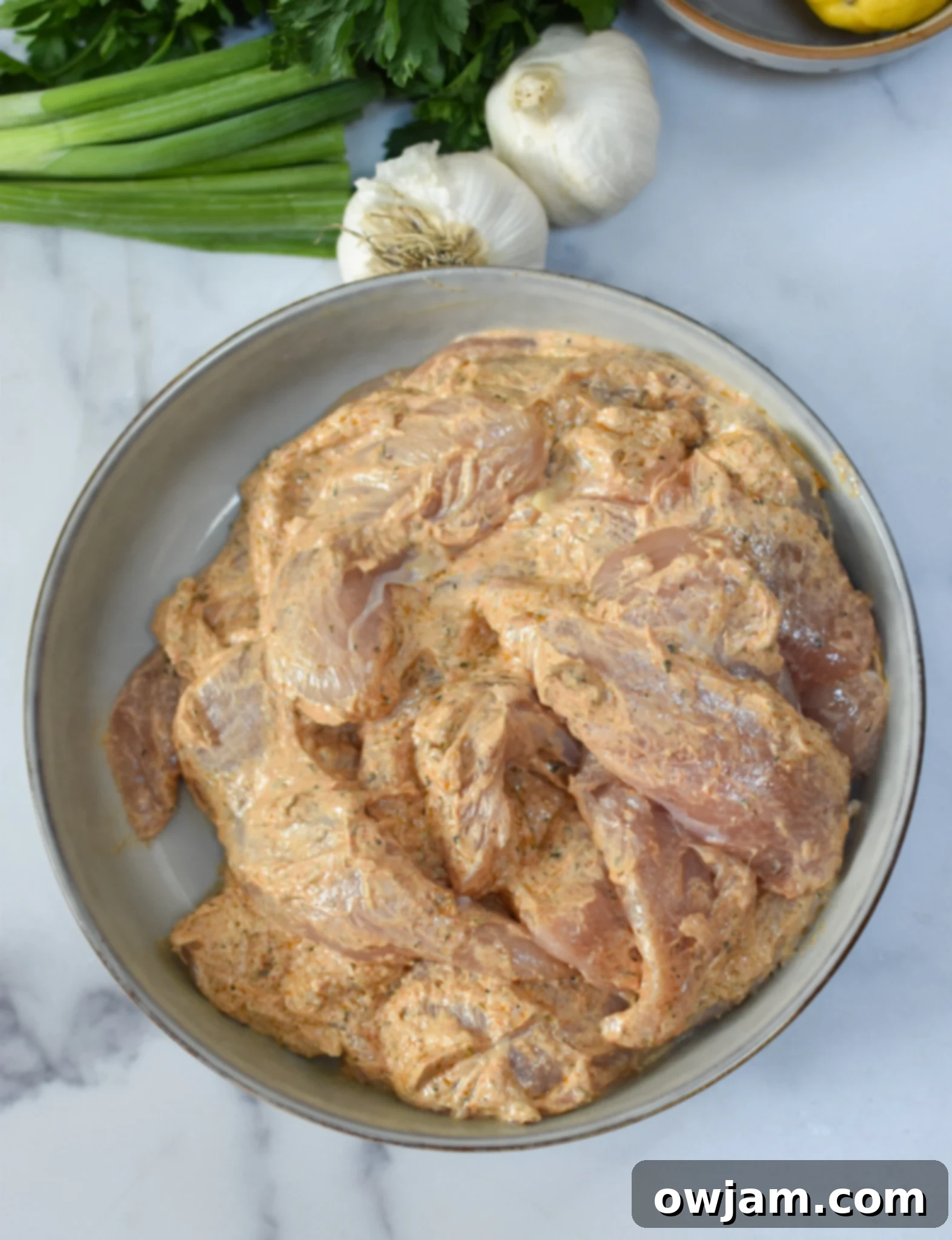 Yogurt Marinated Chicken marinade in a bowl. 