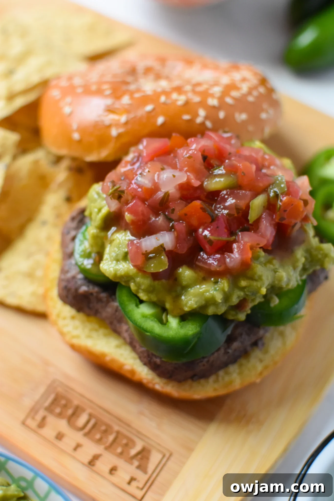 Tex Mex Burger 2 Tex Mex Burger with pico de gallo and fresh toppings.